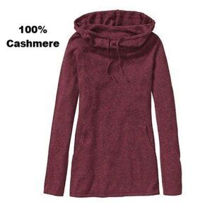 Athleta 100% Cashmere Hatha Hoodie Sweater Pullover w/ Pockets Sz Small Maroon
